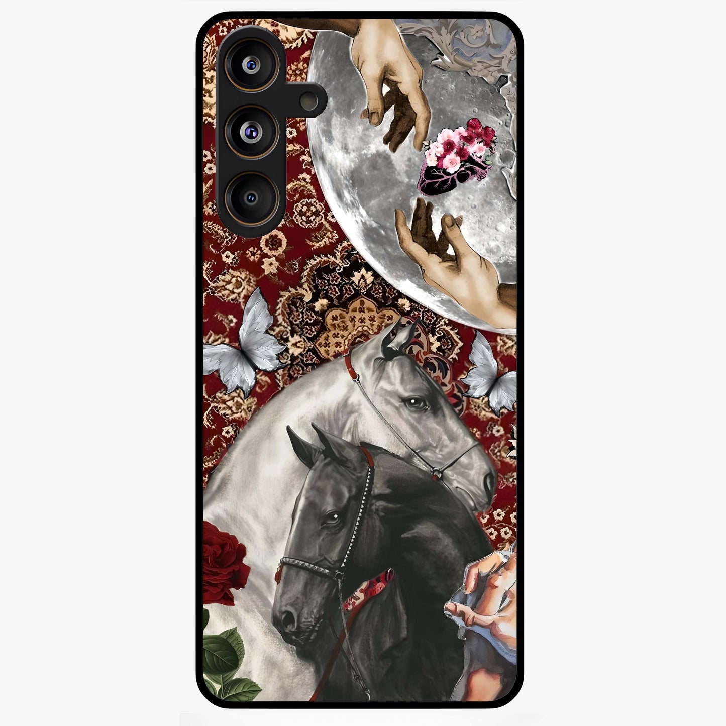 Moonlit Royal Stallion Glass Case showing flat back view with majestic horse under moonlight artwork and glossy glass finish.