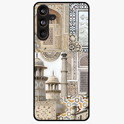 Mughal Marble Legacy Glass Case showing flat back view with intricate Mughal inspired marble pattern and glossy glass finish.
