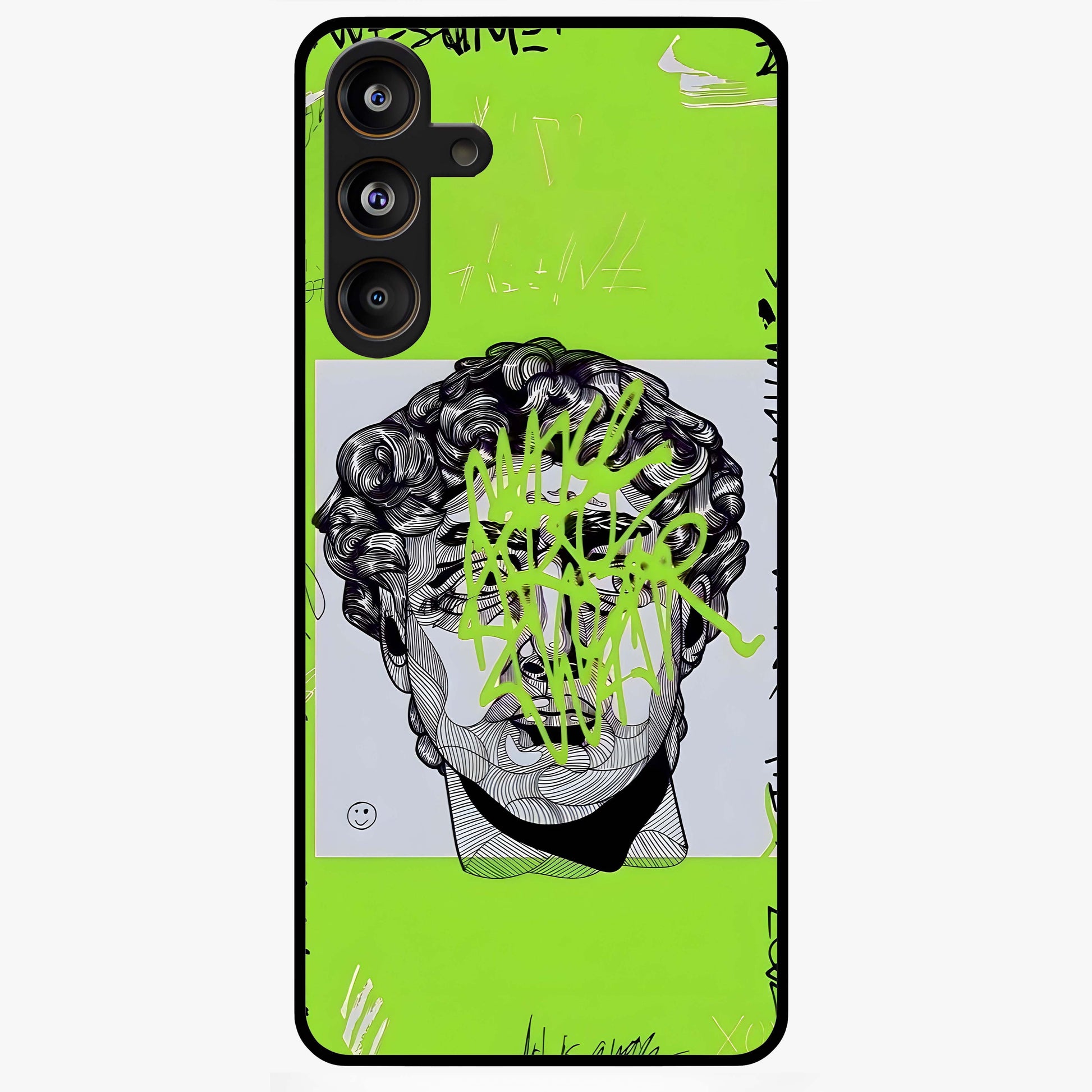 Neo Graffiti Rebellion Glass Case showing flat back view with vibrant graffiti artwork and glossy glass finish.