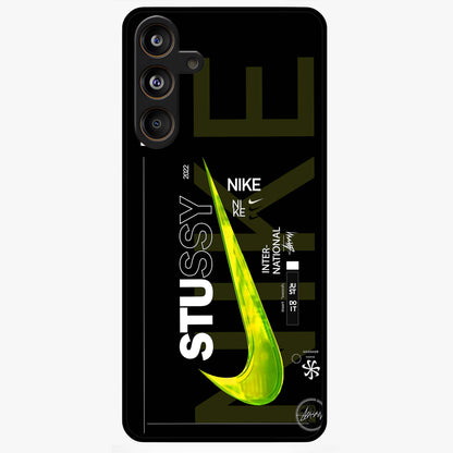 Neon Street Edition Glass Case showing flat back view with neon street style artwork and glossy glass finish.