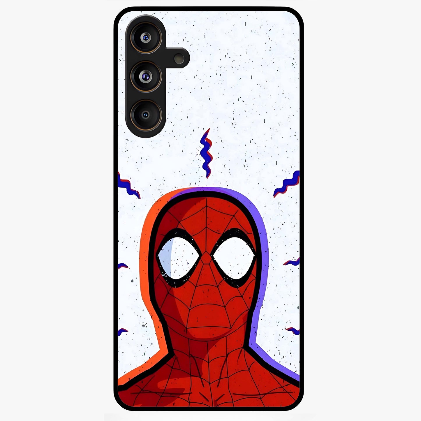 Omg Spiderman Glass Case showing flat back view with bold superhero inspired artwork and glossy glass finish.