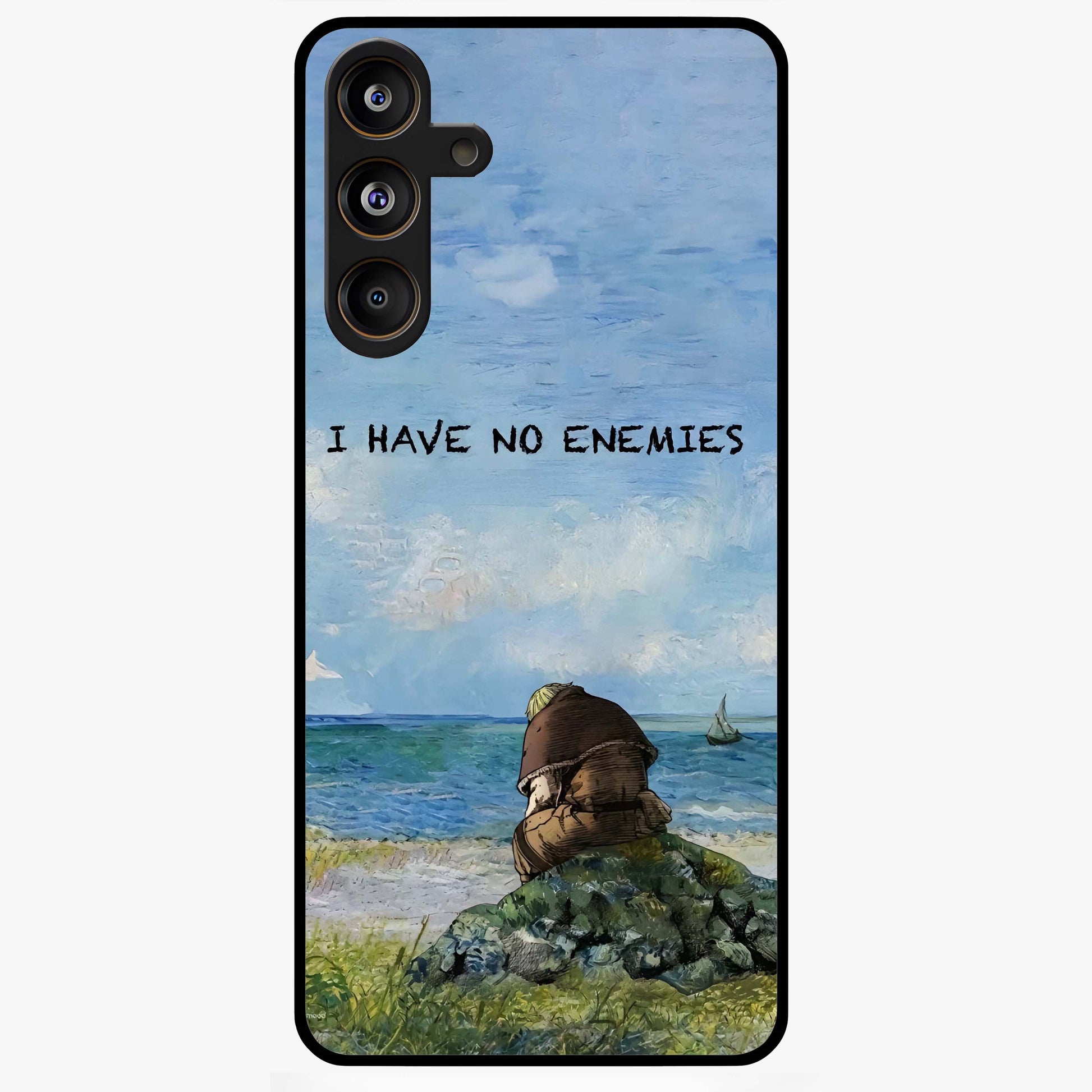 Peace Beyond War Glass Case showing flat back view with symbolic peace themed artwork and glossy glass finish.