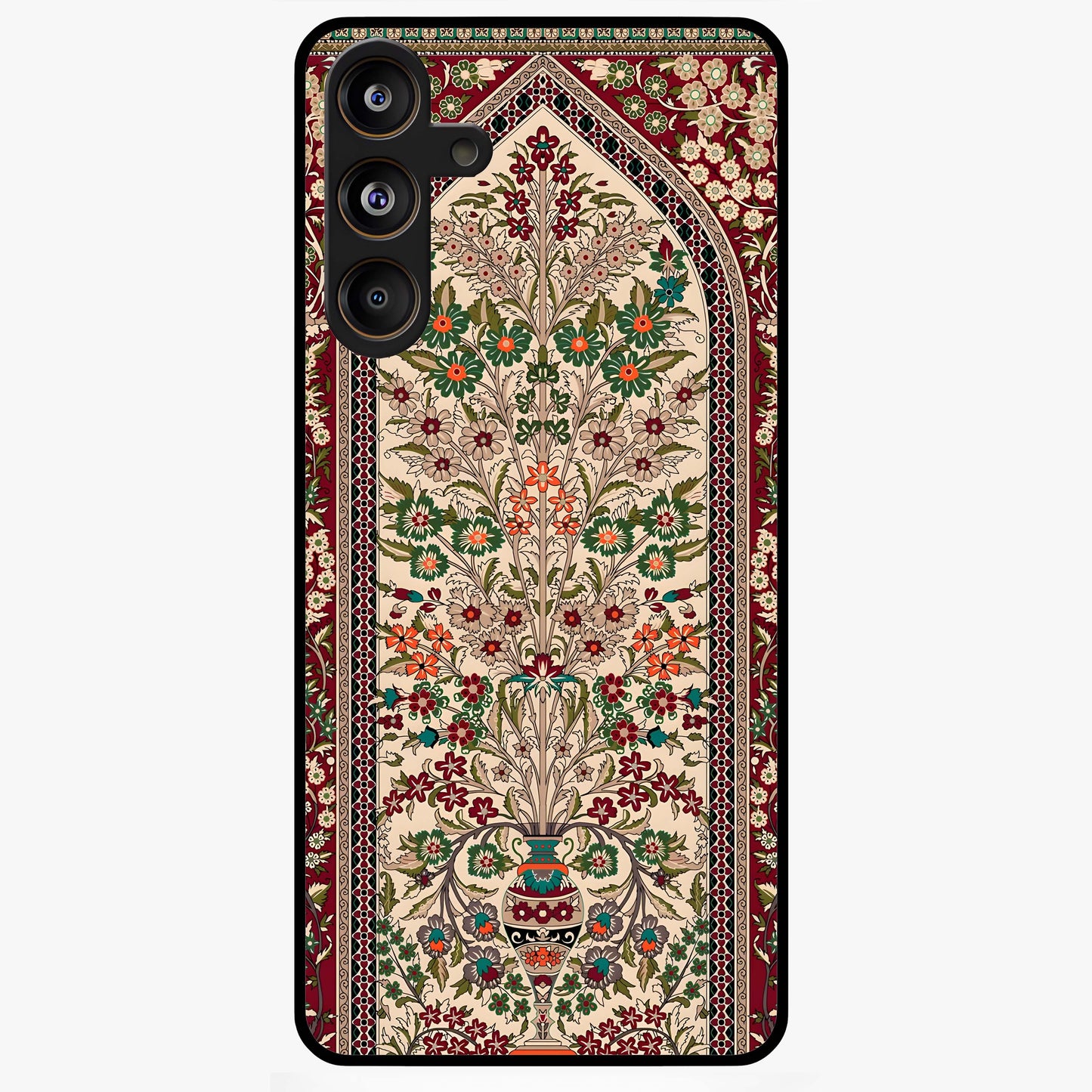 Persian Inspired Glass Case showing flat back view with ornate Persian style pattern artwork and glossy glass finish.