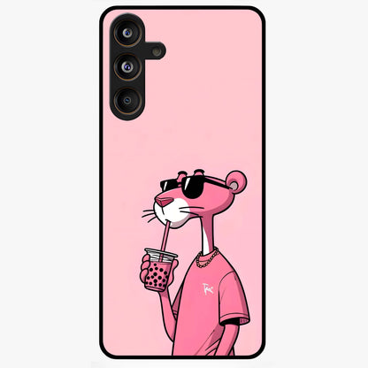Pink Panther Glass Case showing flat back view with iconic pink panther artwork and glossy glass finish.