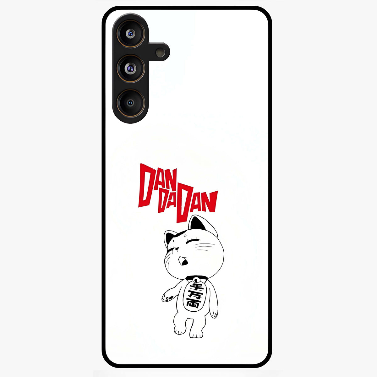 Playful Spirit Charm Glass Case showing flat back view with cheerful charm themed artwork and glossy glass finish.
