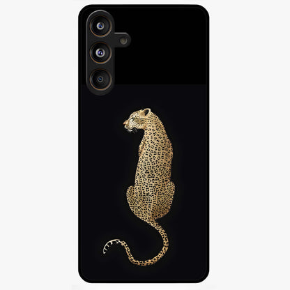 Regal Leopard Glass Case showing flat back view with bold leopard artwork and glossy glass finish.