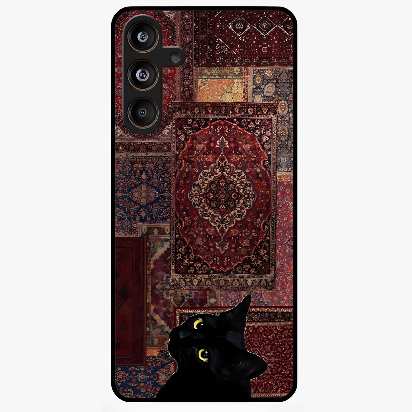 Regal Magic Cat Apple Glass Case showing flat back view with magical cat artwork holding apple and glossy glass finish.