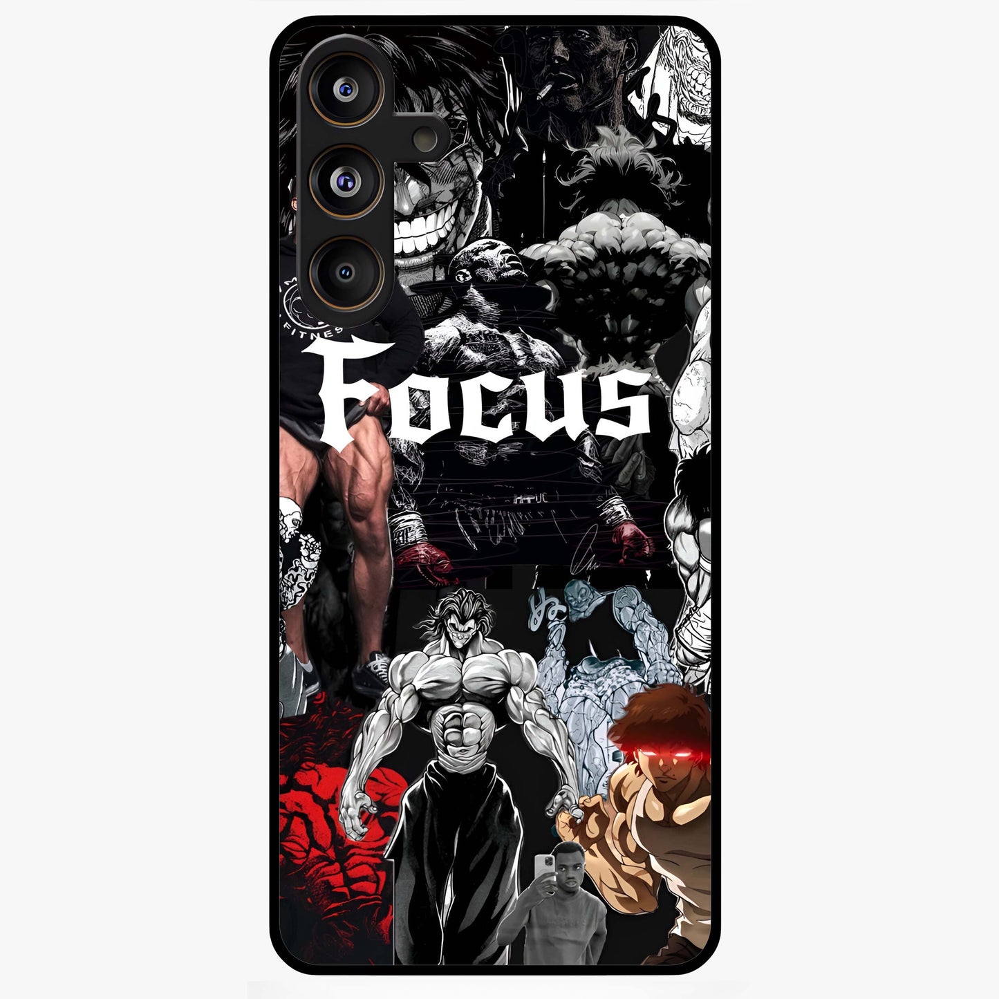 Relentless Power Focus Glass Case showing flat back view with motivational typography artwork and glossy glass finish.
