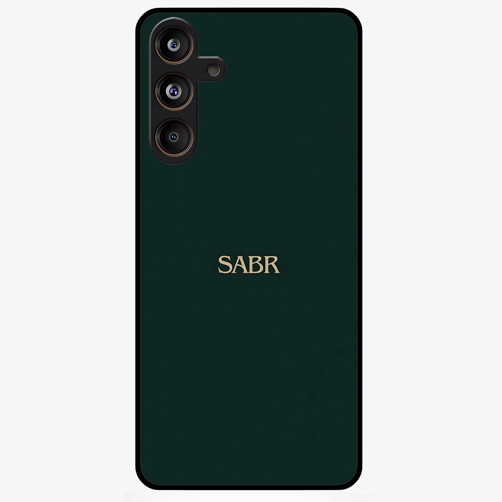 Sabr Minimal Patience Glass Case showing flat back view with minimalist typography artwork and glossy glass finish.