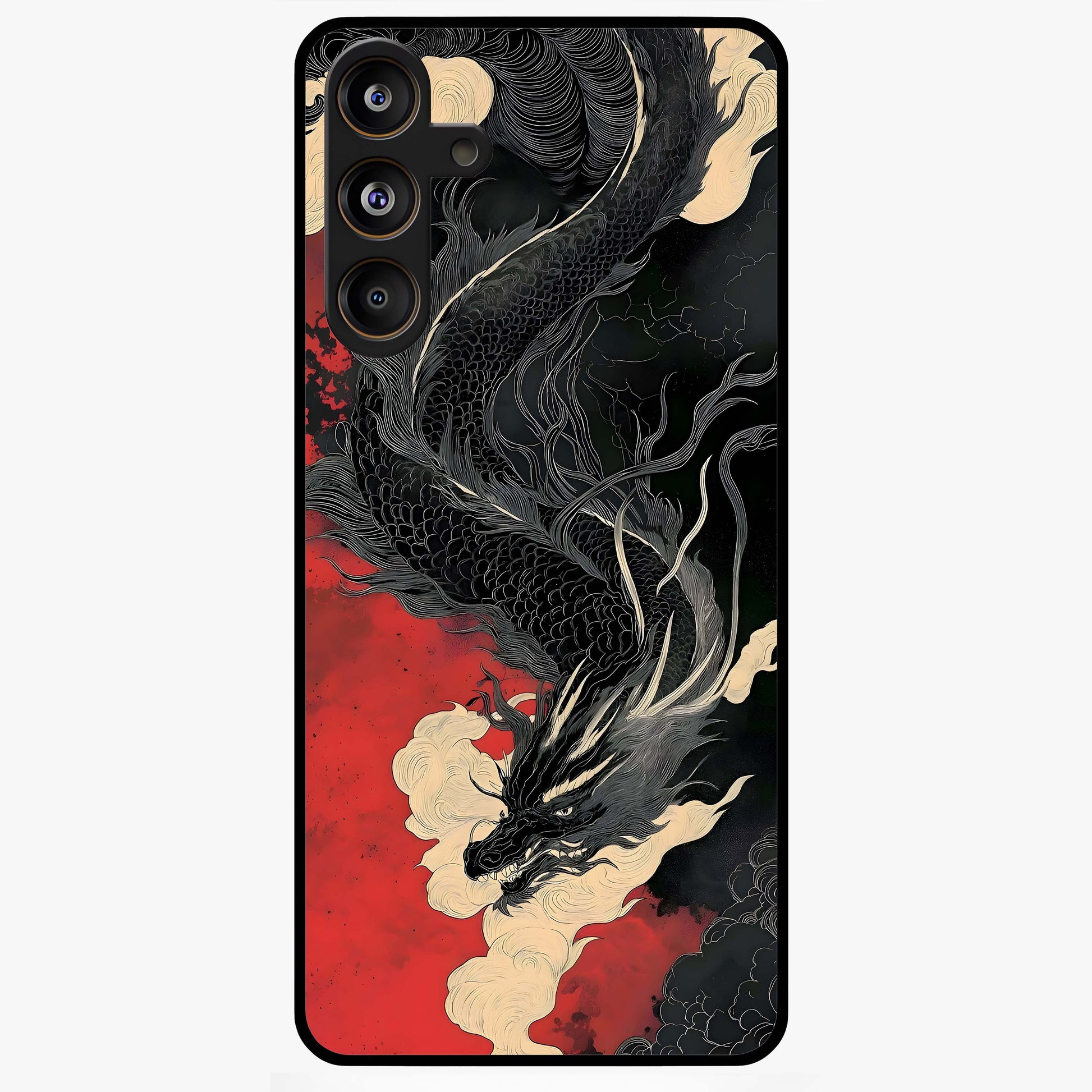 Shadow Dragon Fury Glass Case showing flat back view with fierce dragon artwork and glossy glass finish.