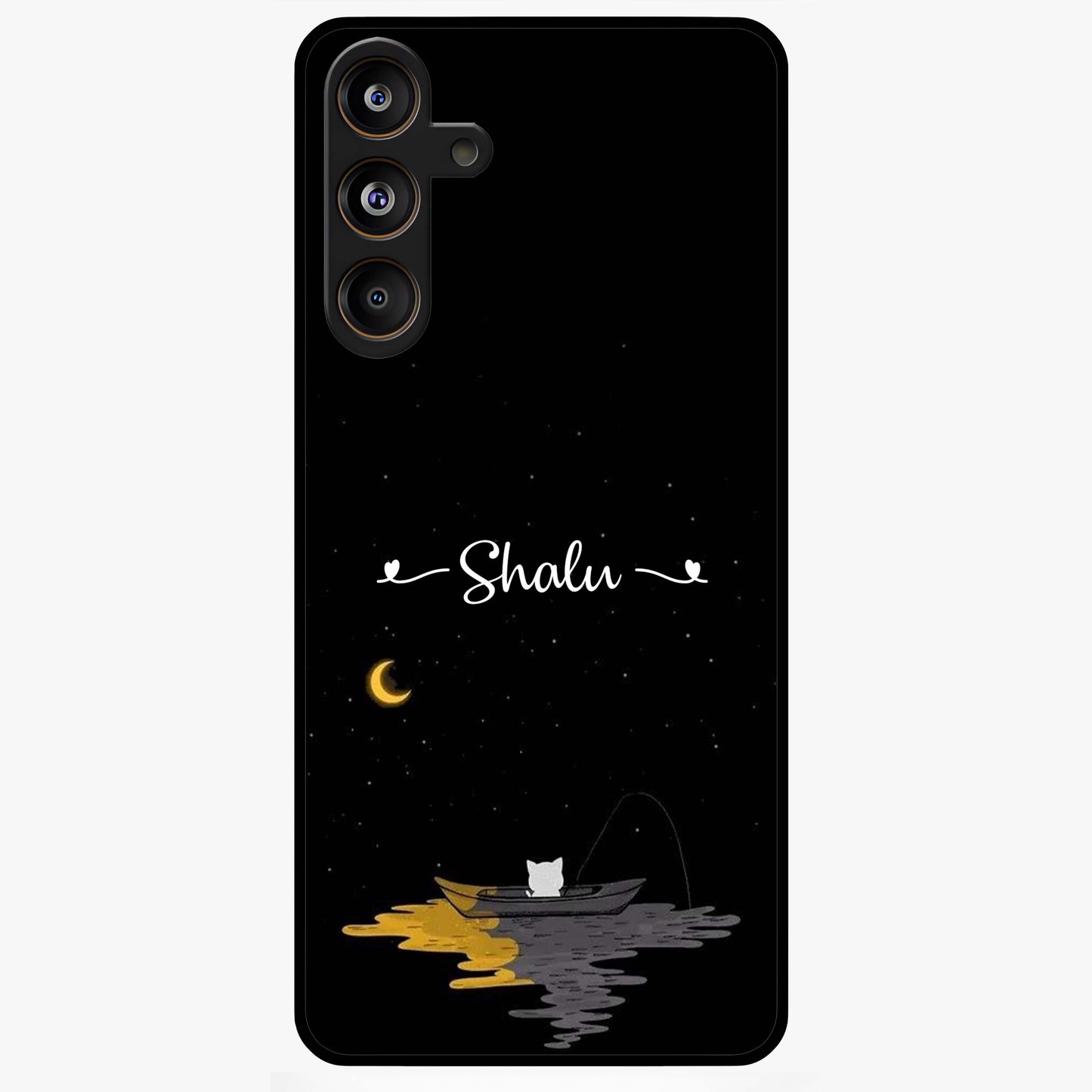 Silent Night Row Glass Case showing flat back view with calm night themed artwork and glossy glass finish.