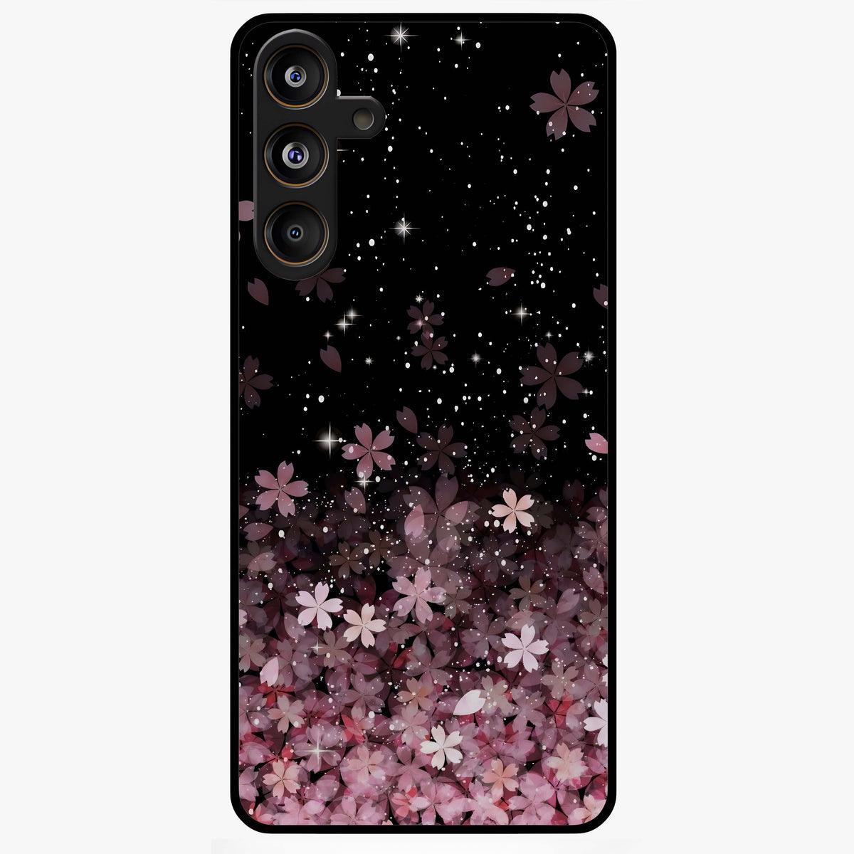 Small Starry Flowers Glass Case showing flat back view with delicate starry floral artwork and glossy glass finish.