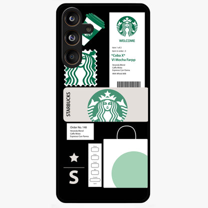 Starbucks Mocha Glass Case showing flat back view with coffee inspired artwork and glossy glass finish.