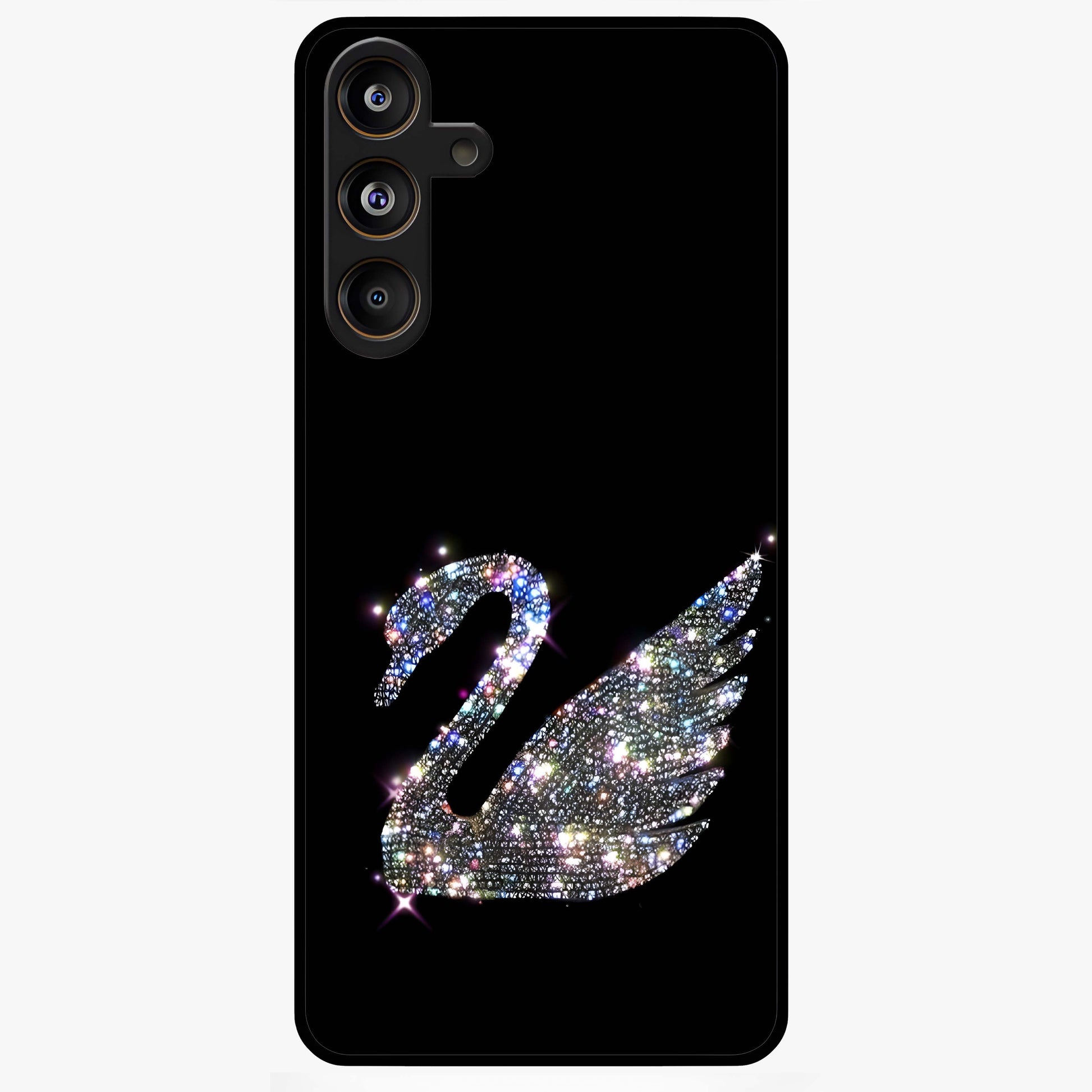 Starlit Swan Grace Glass Case showing flat back view with graceful swan artwork under starry sky and glossy glass finish.