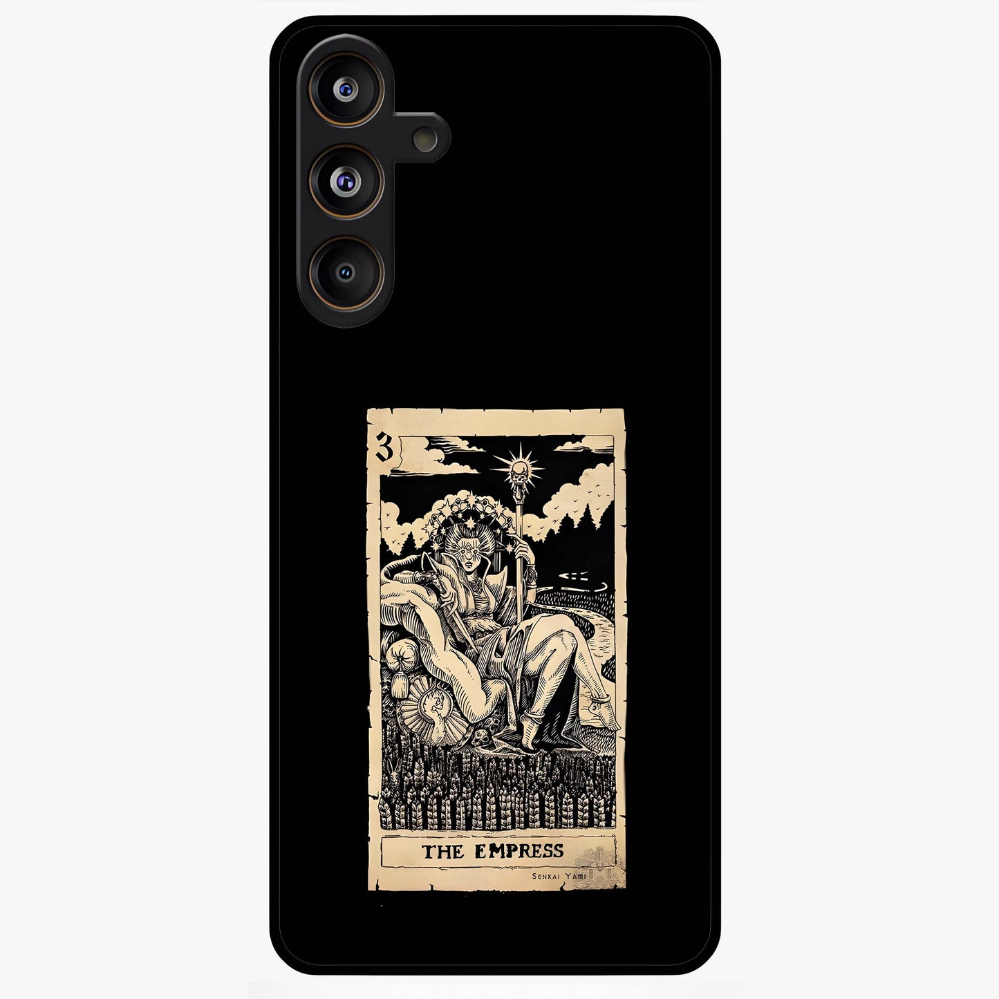 The Empress Glass Case showing flat back view with regal feminine artwork and glossy glass finish.