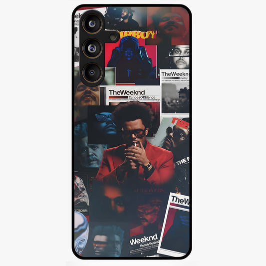 The Weeknd Glass Case showing flat back view with music inspired artistic portrait artwork and glossy glass finish.