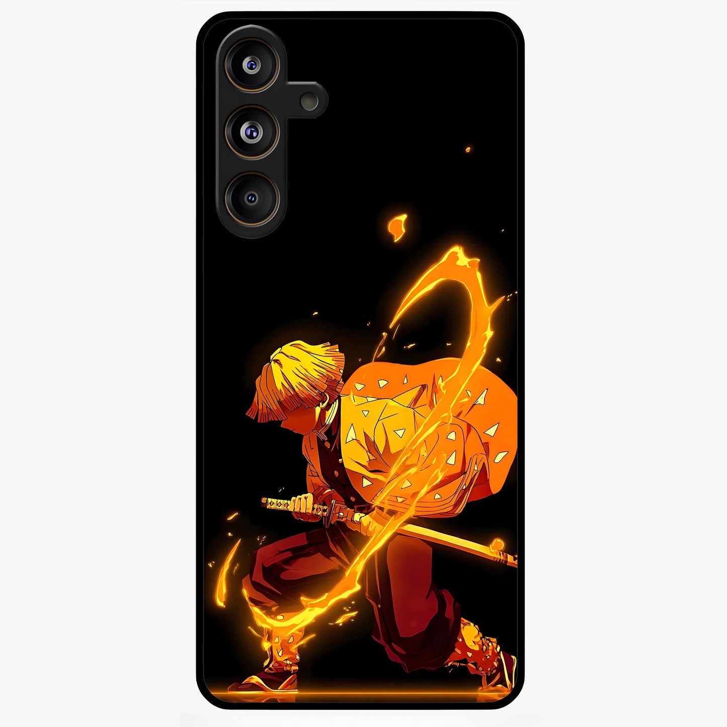 Thunder Flame Execution Glass Case showing flat back view with powerful flame and lightning artwork and glossy glass finish.
