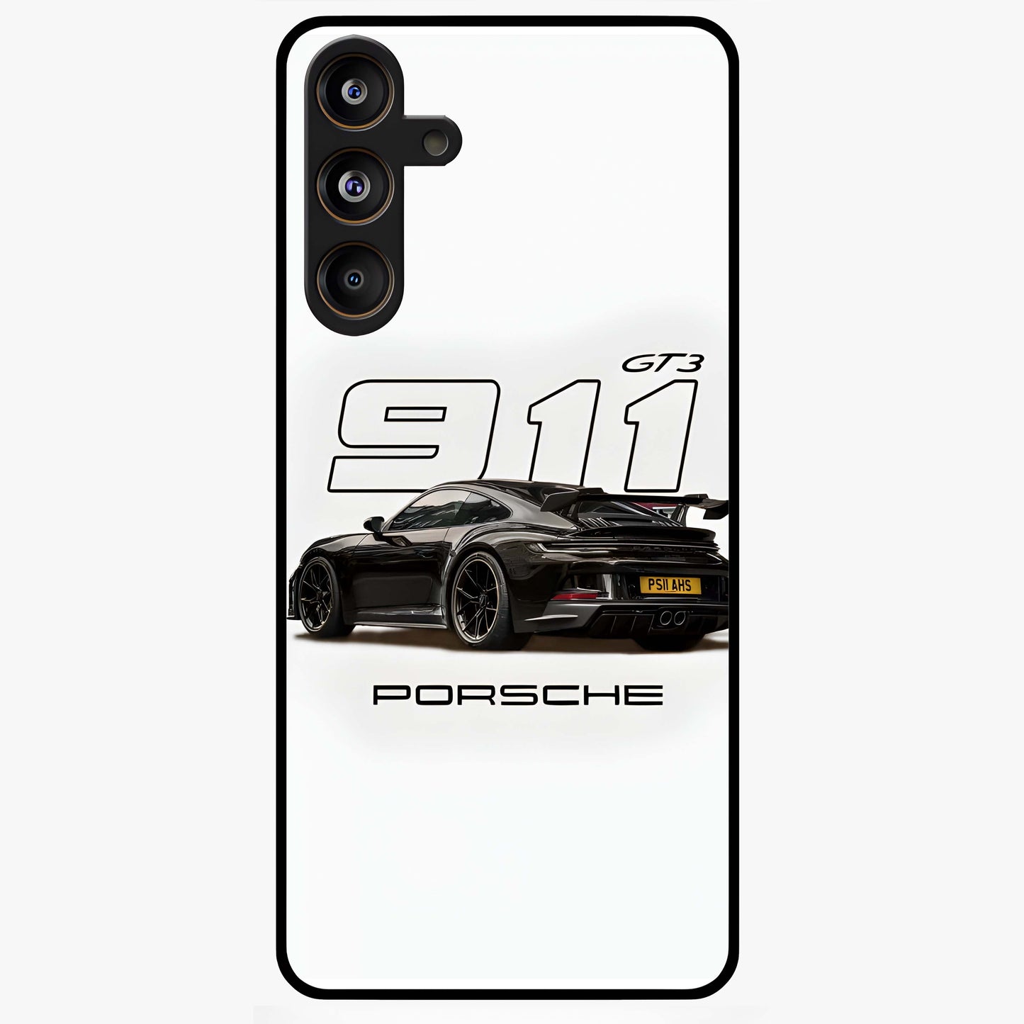 Turbo Legacy Icon Glass Case showing flat back view with iconic sports car inspired artwork and glossy glass finish.
