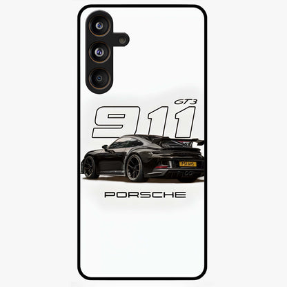 Turbo Legacy Icon Glass Case showing flat back view with iconic sports car inspired artwork and glossy glass finish.