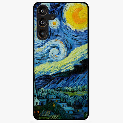 Van Gogh Art Glass Case showing flat back view with classic painterly artwork inspired by Van Gogh style and glossy glass finish.
