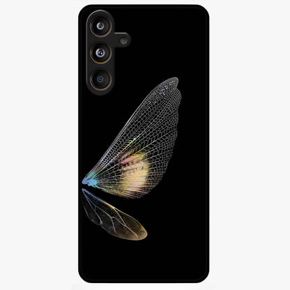 Whispers Of Wings Glass Case showing flat back view with graceful wing inspired artwork and glossy glass finish.