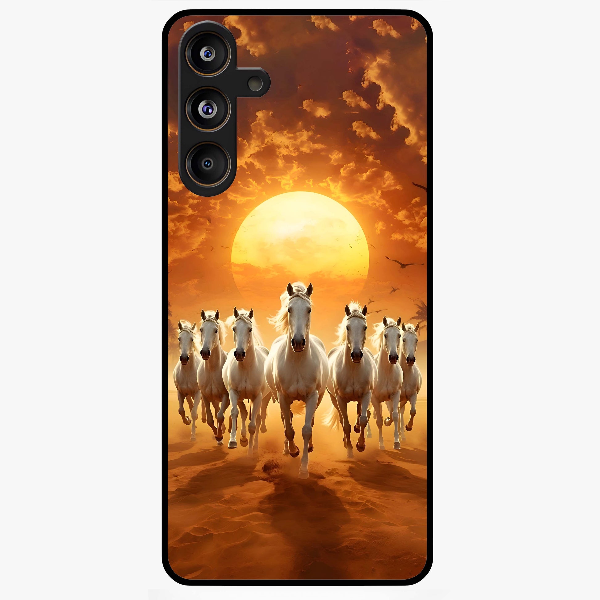 Wild Sunset Majesty Glass Case showing flat back view with majestic sunset landscape artwork and glossy glass finish.