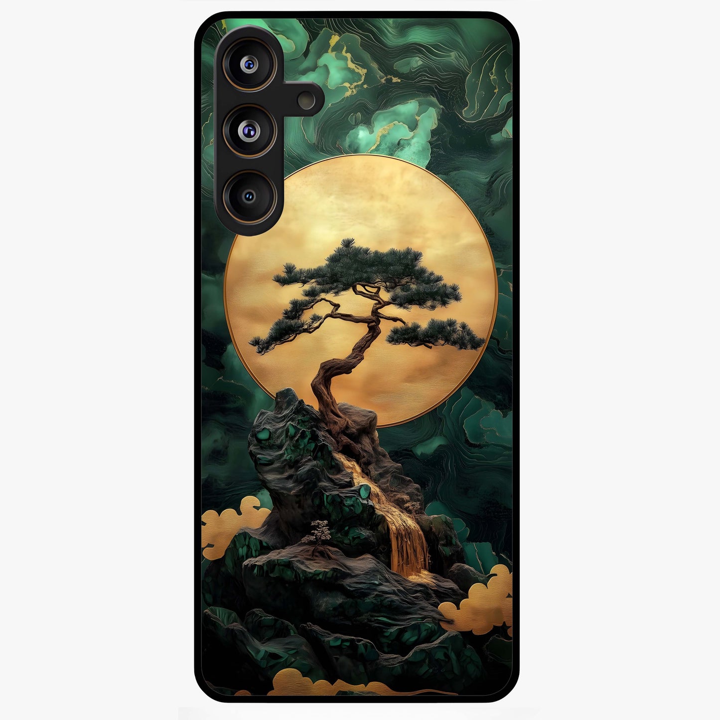 Zen Moon Rise Glass Case showing flat back view with calm moonrise artwork and glossy glass finish.