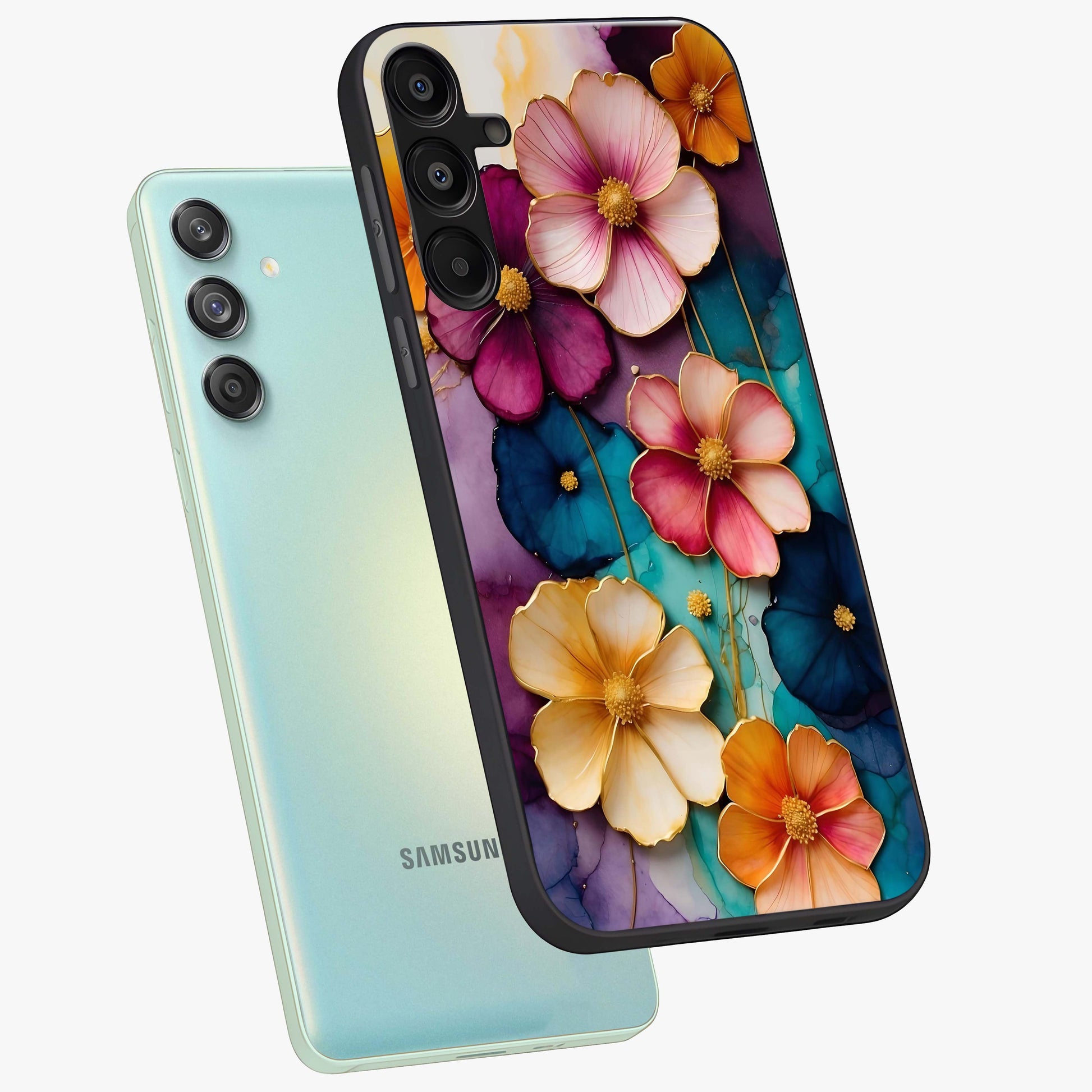 Artlyn Grace Flower Pattern Glass Case displayed in angled mockup highlighting delicate flower pattern design and smooth glass surface.