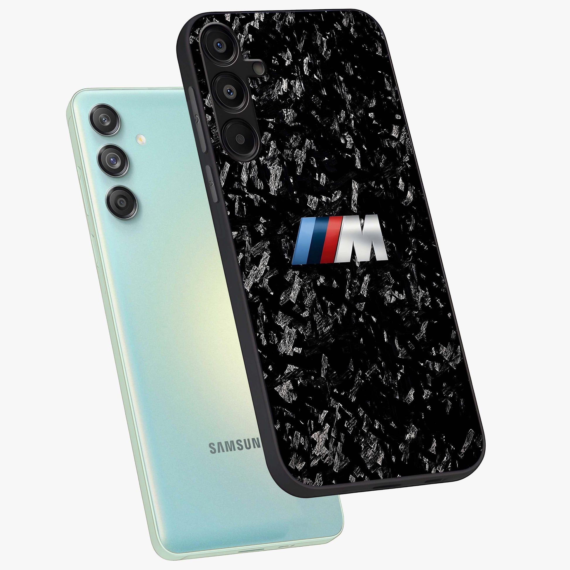Carbon Speed Mark Glass Case displayed in angled mockup highlighting racing inspired carbon design and sleek aesthetic style.