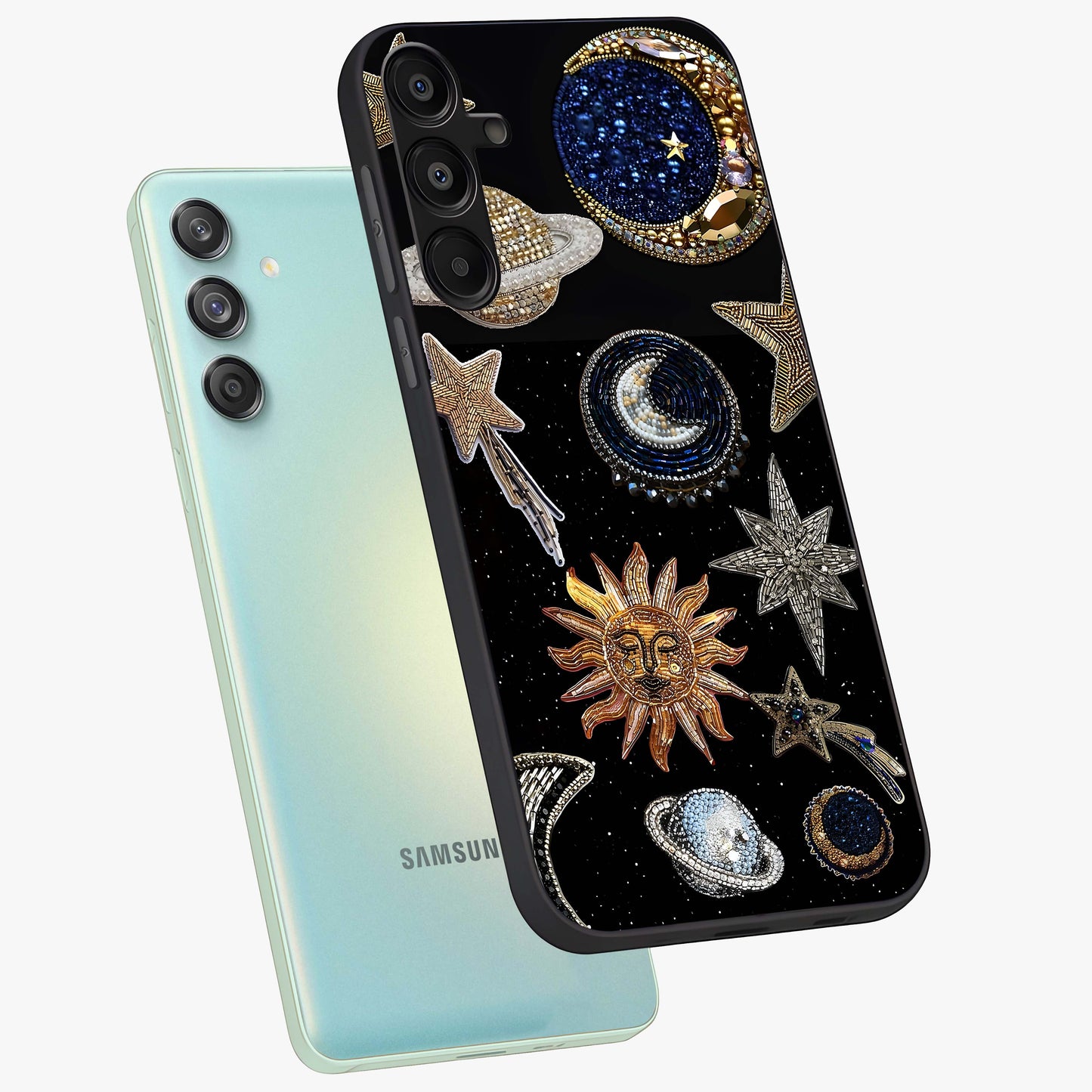 Celestial Gem Constellations Glass Case displayed in angled mockup highlighting gemstone inspired constellation design.