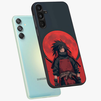 Crimson Moon Warlord Glass Case displayed in angled mockup highlighting dramatic crimson moon design with fantasy aesthetic.