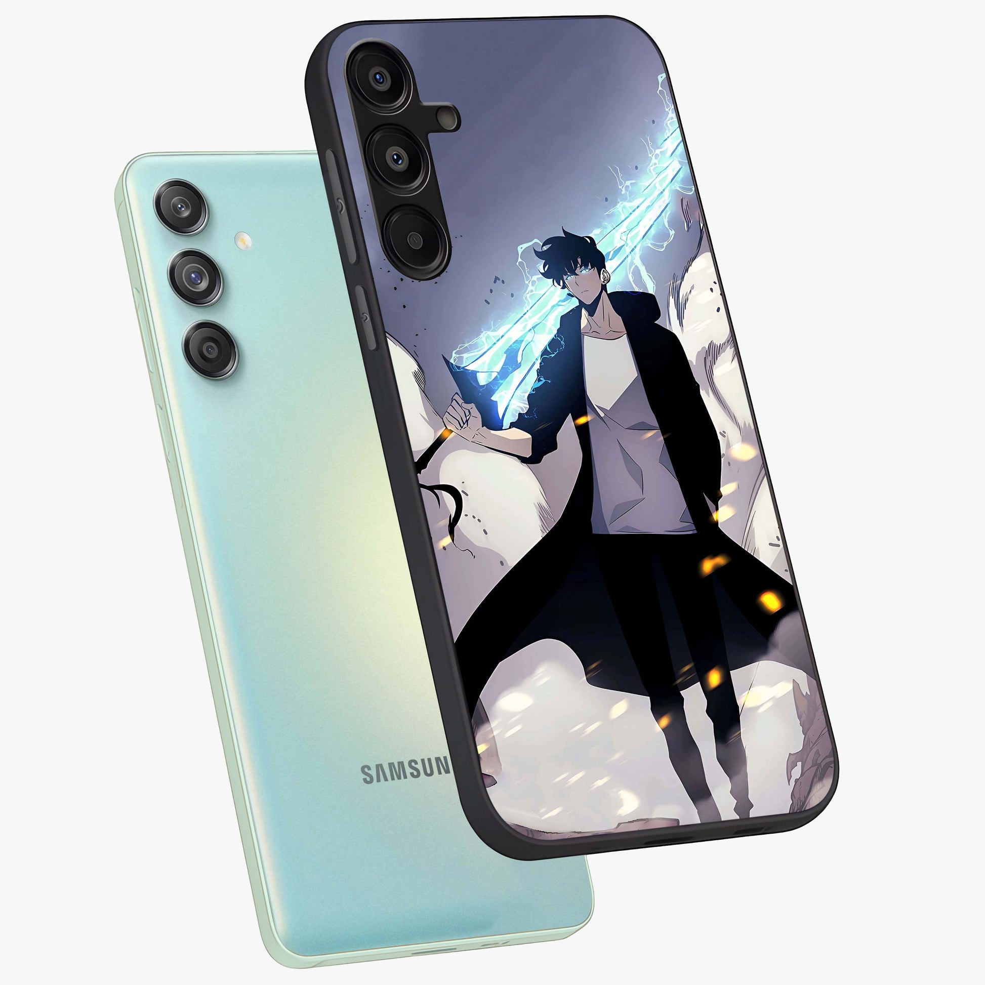 Dark Lightning Anime Warrior Glass Case displayed in angled mockup highlighting powerful lightning themed anime illustration.