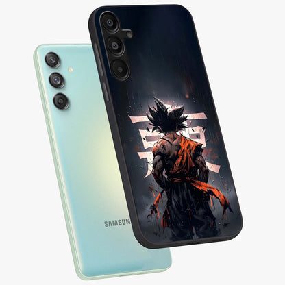Dark Warrior In Rain Glass Case displayed in angled mockup highlighting dramatic warrior illustration with dark rain aesthetic.