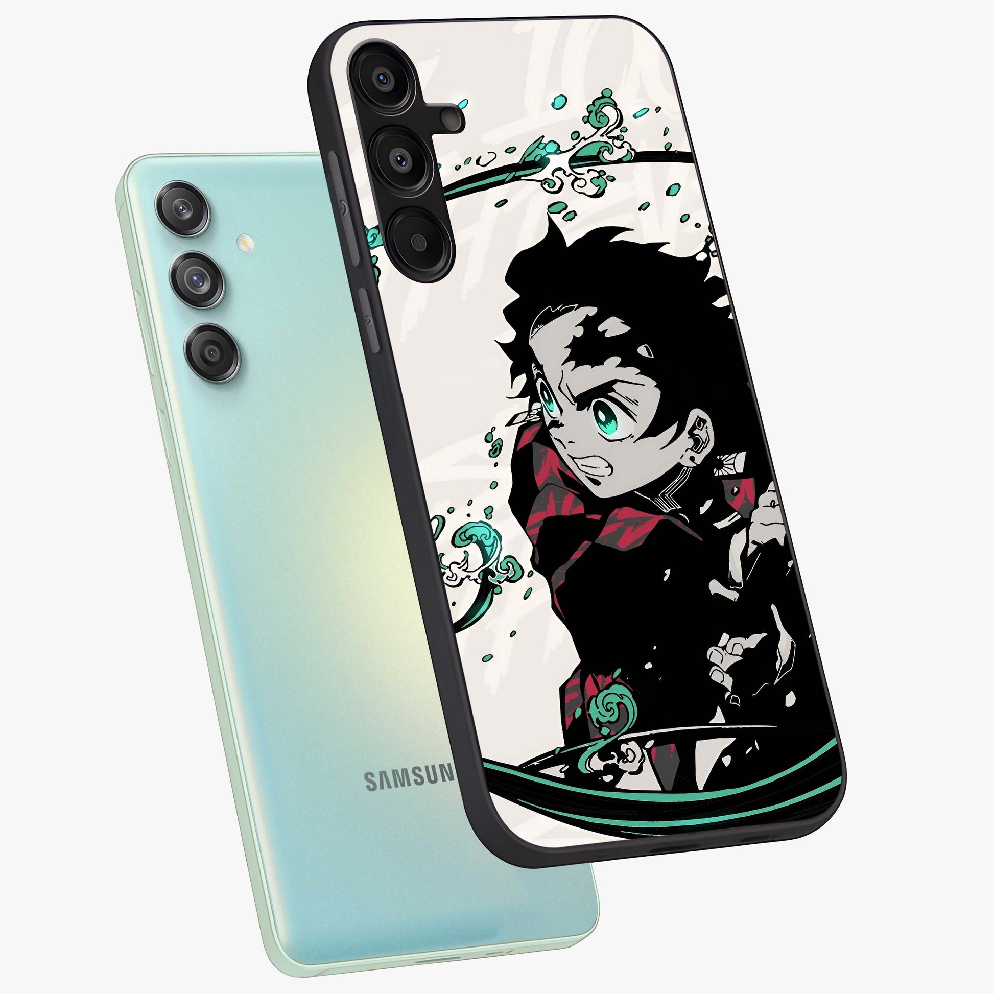 Demon Slayer Glass Case displayed in angled mockup highlighting dramatic anime character design with action aesthetic.