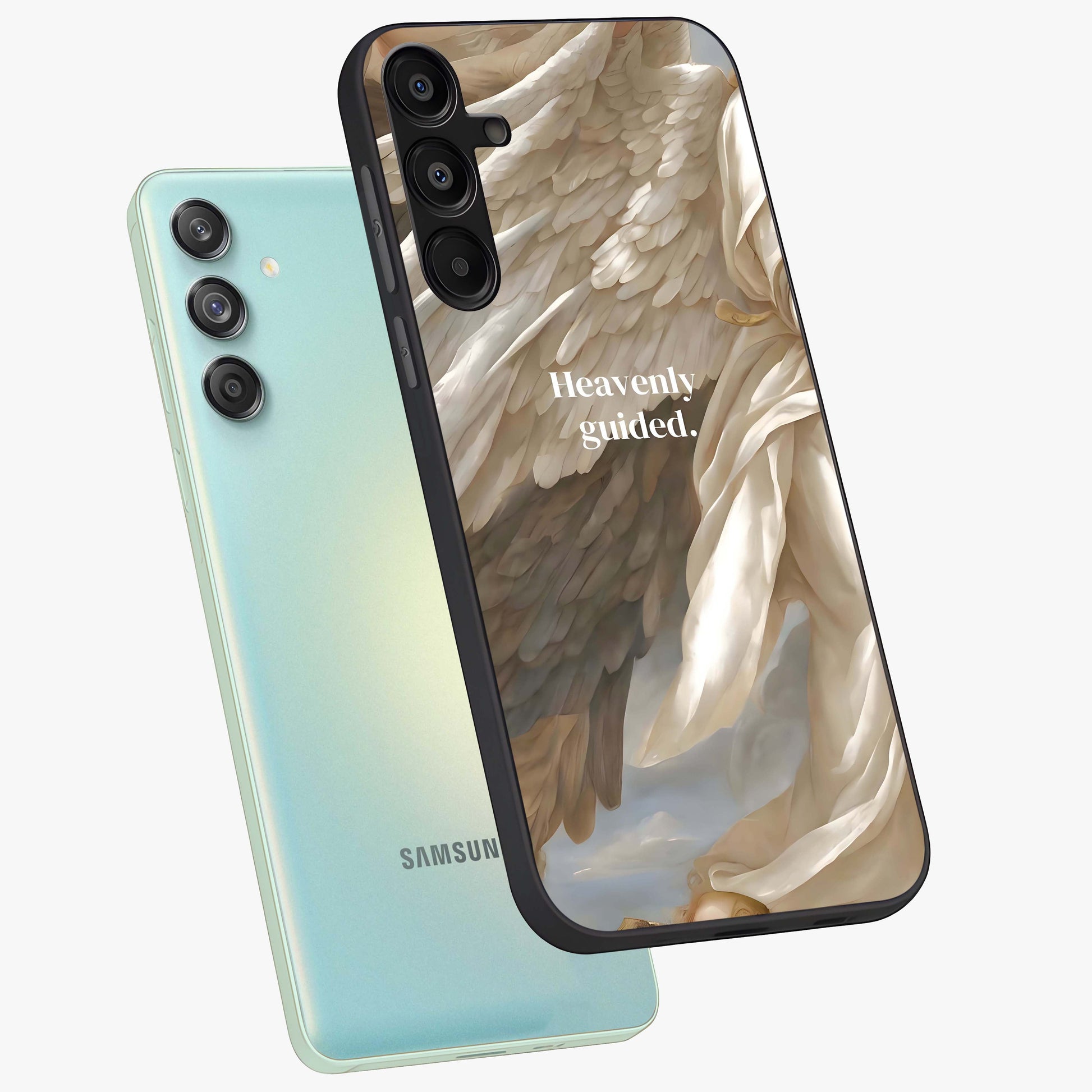 Divine Winged Grace Glass Case displayed in angled mockup highlighting graceful wing design with divine aesthetic style.