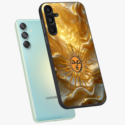 Eternal Golden Glow Glass Case displayed in angled mockup highlighting glowing golden aesthetic design with elegant style.