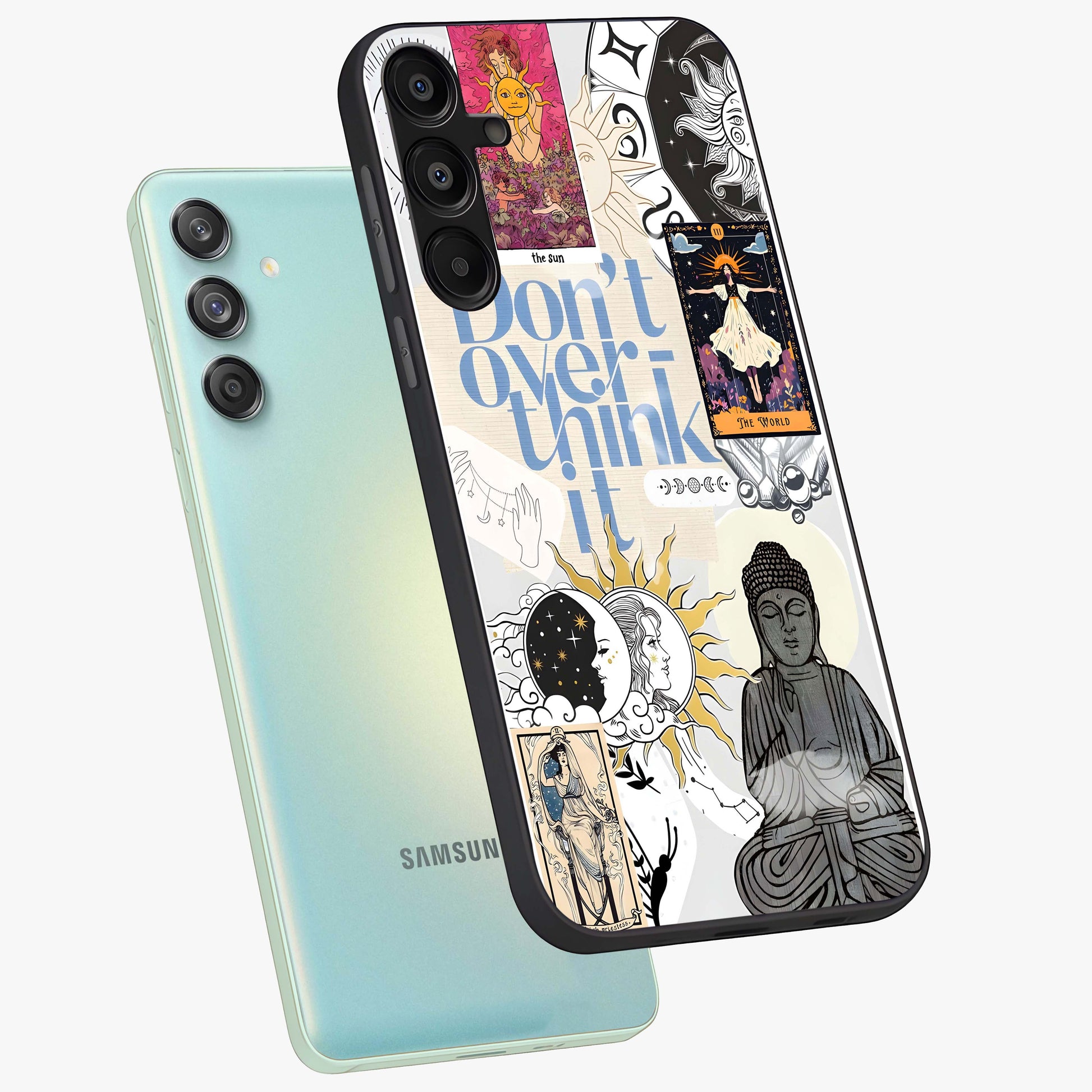 Ethereal Thoughts Glass Case displayed in angled mockup highlighting soft abstract design with calm ethereal aesthetic.