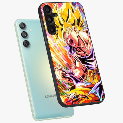 Firing Goku Glass Case displayed in angled mockup highlighting dynamic anime character design with action aesthetic.