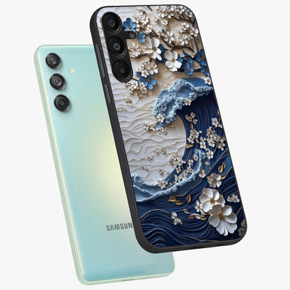 Floral Wave Origami Glass Case displayed in angled mockup highlighting geometric origami flower design with modern aesthetic style.