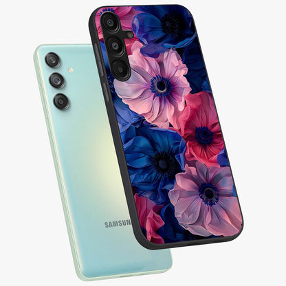 Flower Paper Art Pattern Glass Case displayed in angled mockup highlighting layered paper flower design with artistic aesthetic.
