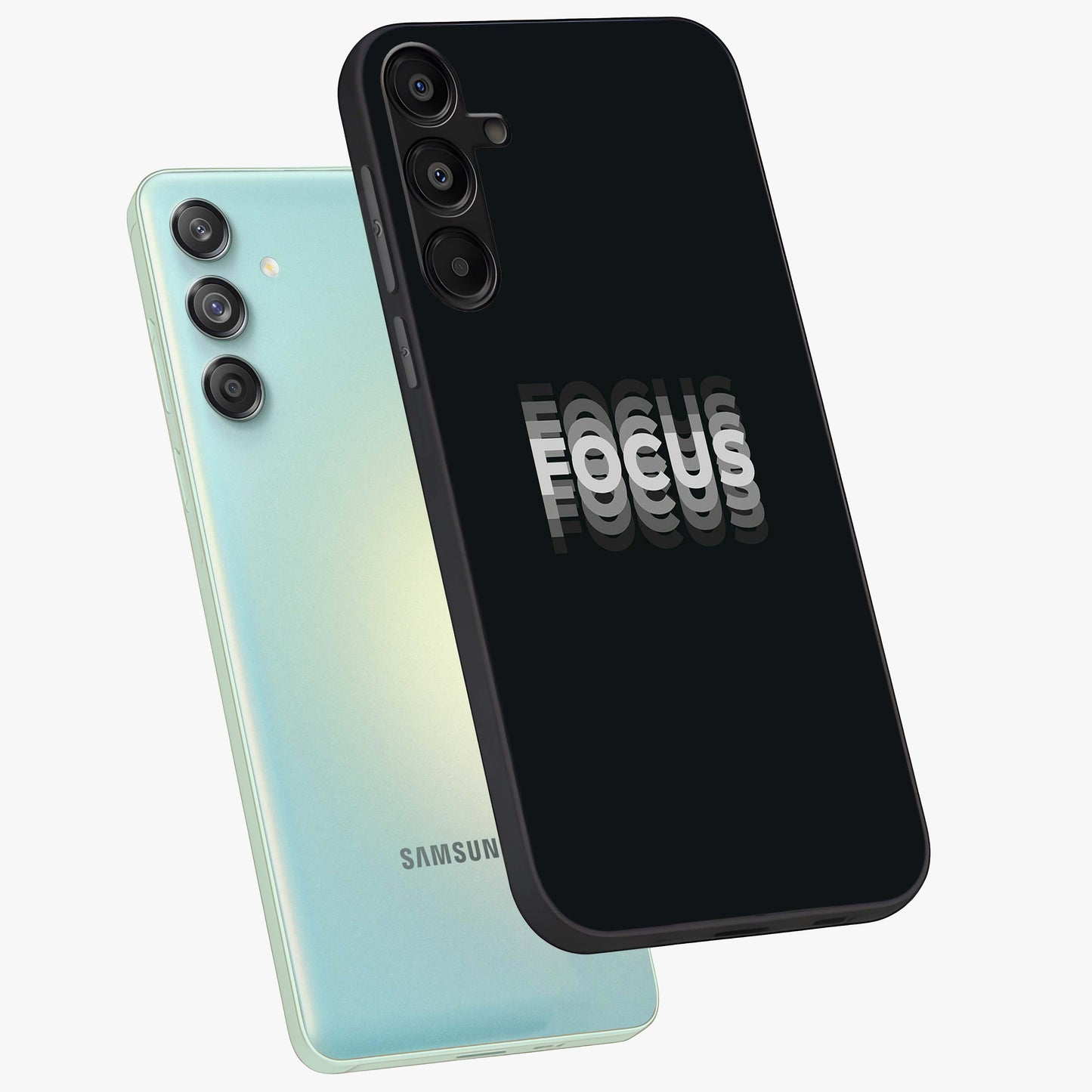 Focus Mode On Glass Case displayed in angled mockup highlighting clean minimal text artwork with modern aesthetic style.