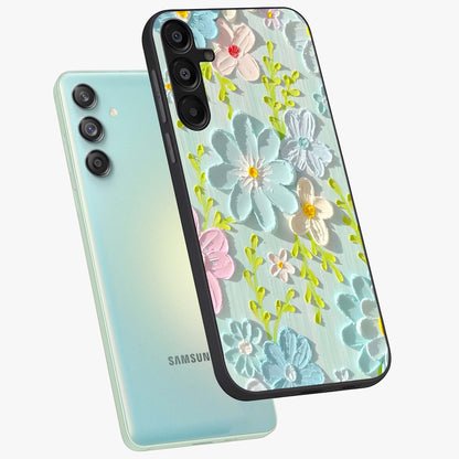 Frosted Petal Garden Glass Case displayed in angled mockup highlighting delicate flower petal design with calm garden aesthetic.