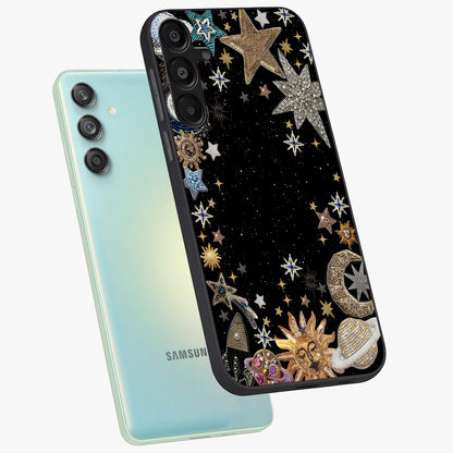 Galactic Jewel Stars Glass Case displayed in angled mockup highlighting shining celestial star design with cosmic aesthetic style.