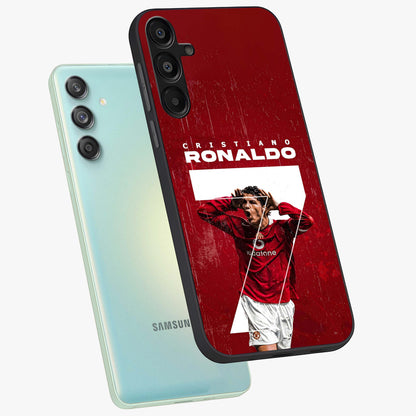 Goal Celebration Legacy Glass Case displayed in angled mockup highlighting energetic sports celebration design with bold athletic theme.