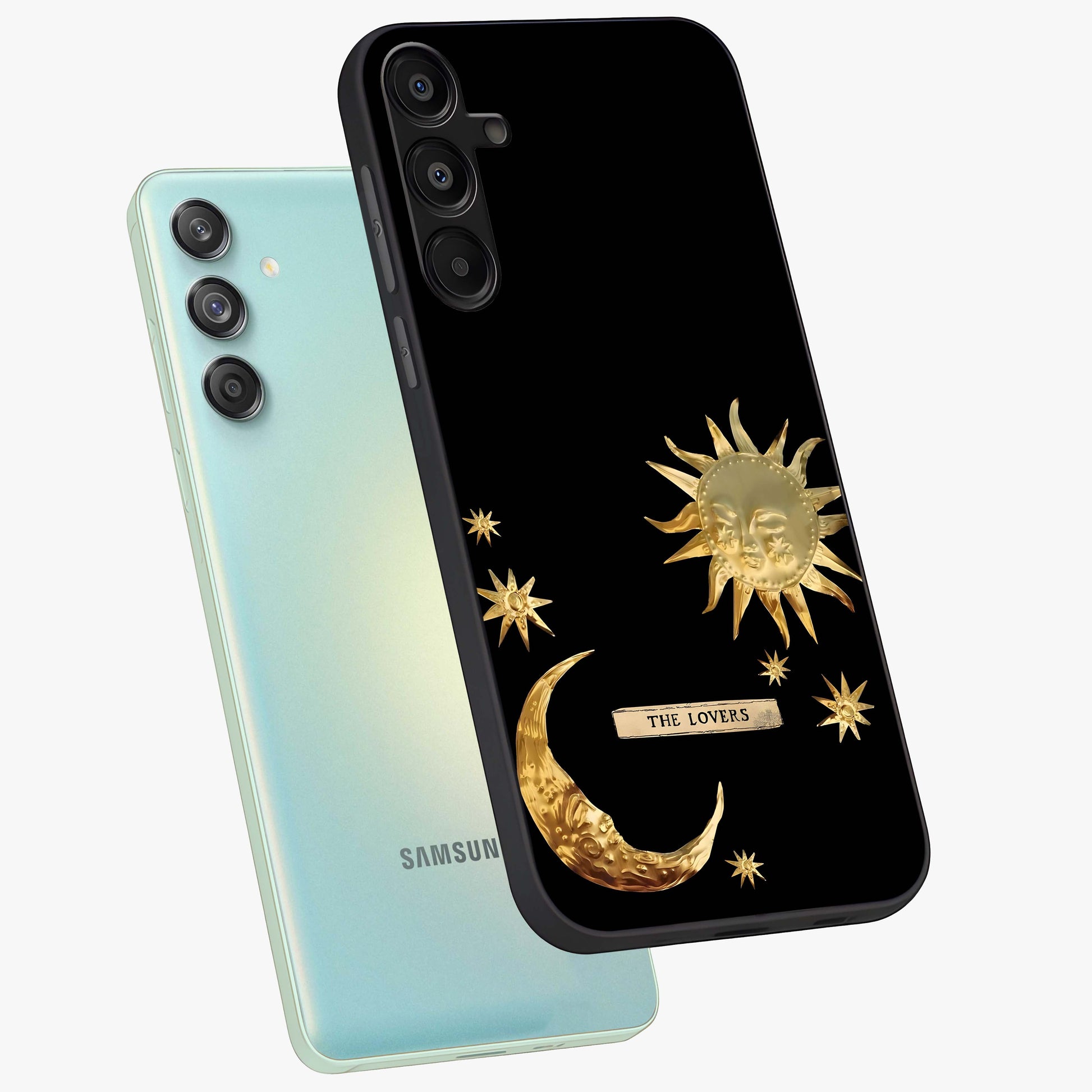 Gold Sun Blush Glass Case displayed in angled mockup highlighting radiant sun design with warm golden aesthetic.