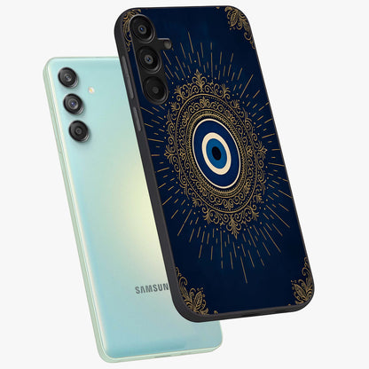 Golden Celestial Charm Glass Case displayed in angled mockup highlighting sparkling cosmic charm design with celestial aesthetic.