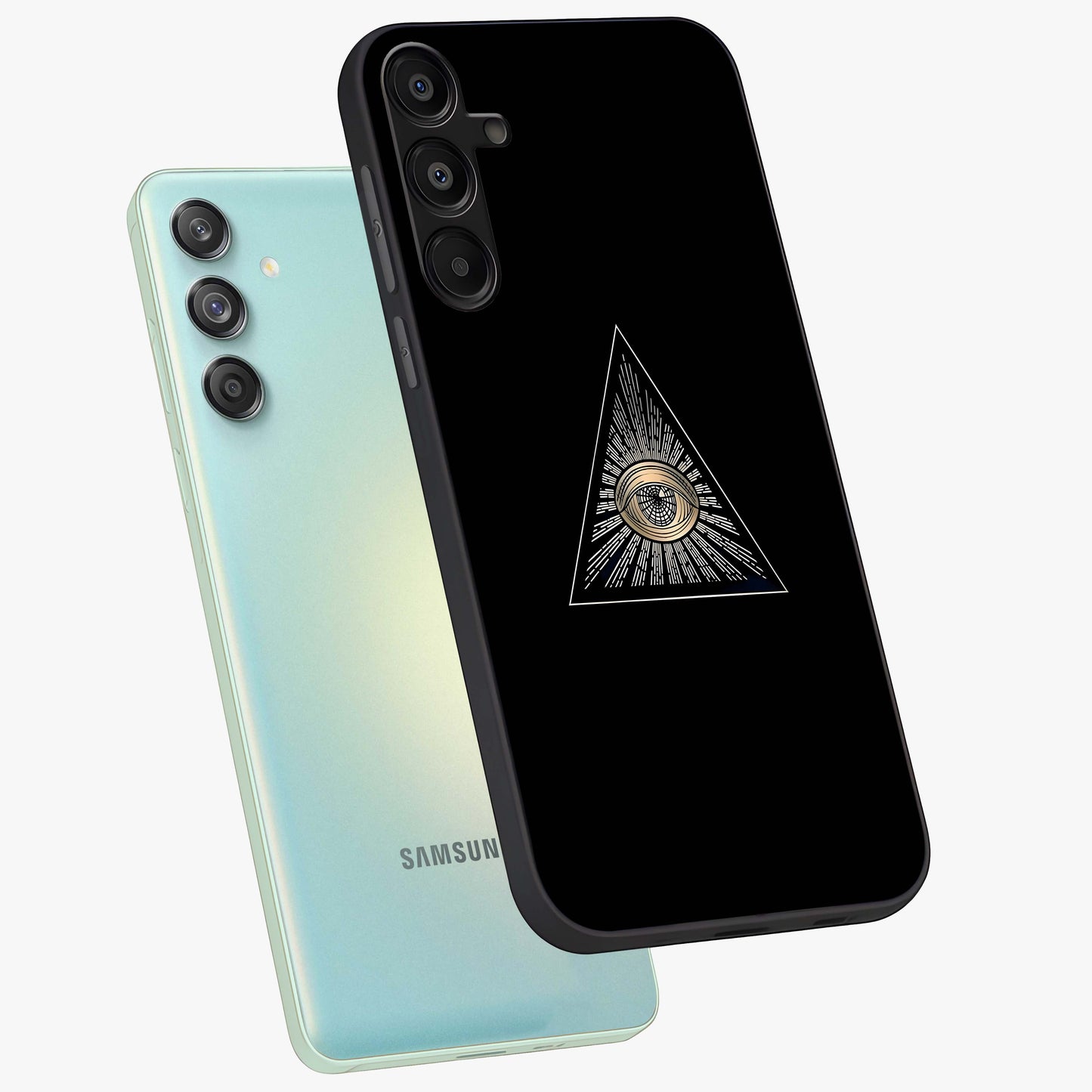 Illuminati Evil Glass Case displayed in angled mockup highlighting dark occult inspired design with bold aesthetic style.