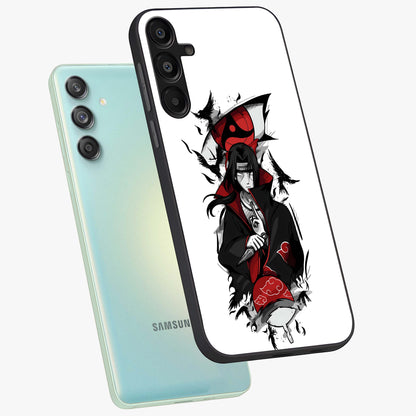 Itachi Limited Edition Naruto Anime Glass Case displayed in angled mockup highlighting dramatic anime illustration with bold action aesthetic.