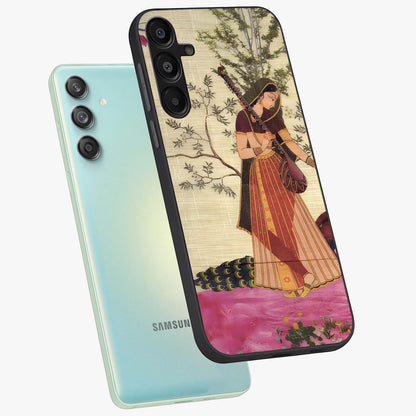 Lady With Veena Art Glass Case displayed in angled mockup highlighting graceful musical illustration with cultural artistic aesthetic.