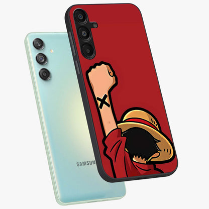 Luffy X Spirit Glass Case displayed in angled mockup highlighting powerful anime design with energetic action aesthetic.